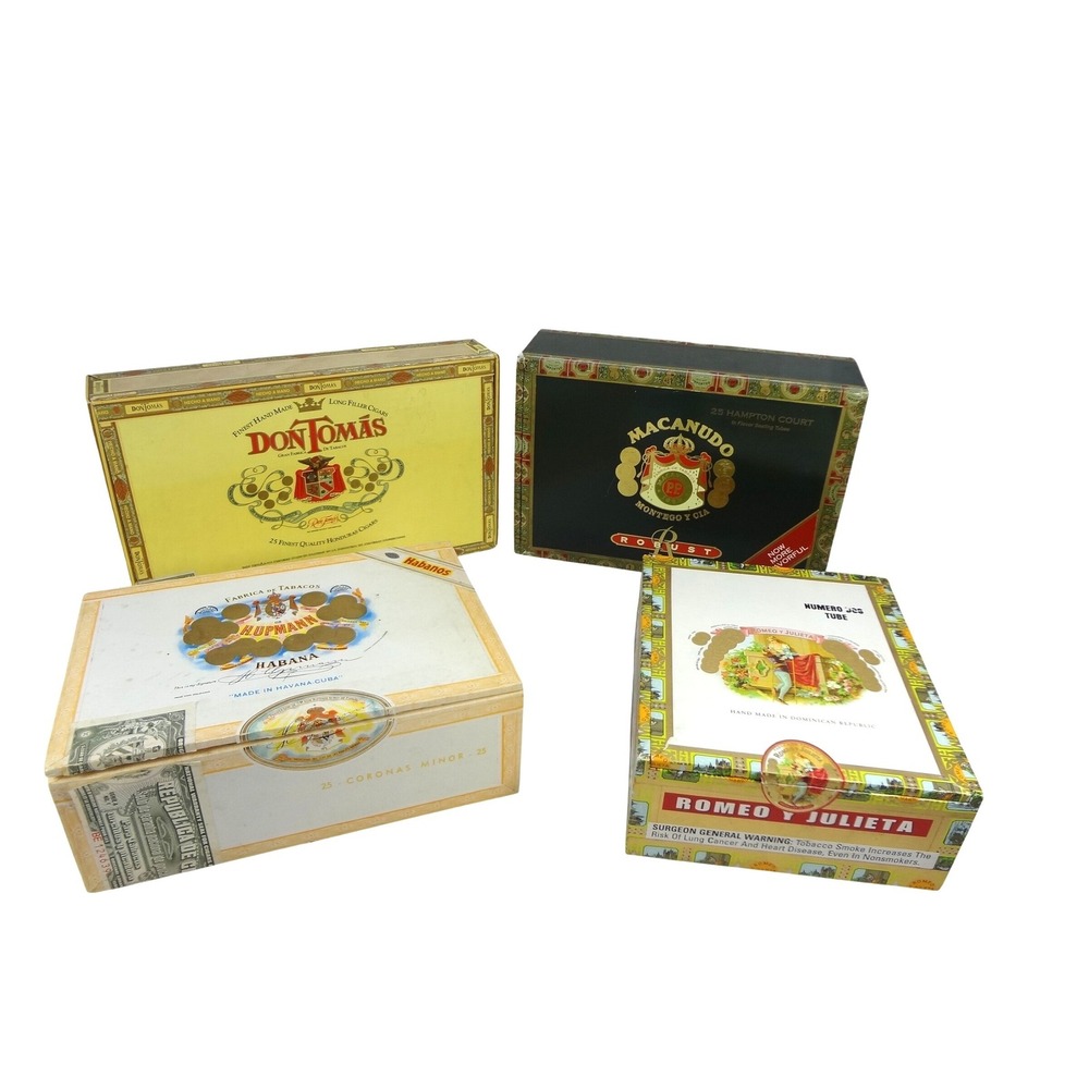 Vintage Empty Cardboard and Wooden Cigar Box Lot of 4-Perfect for craft projects